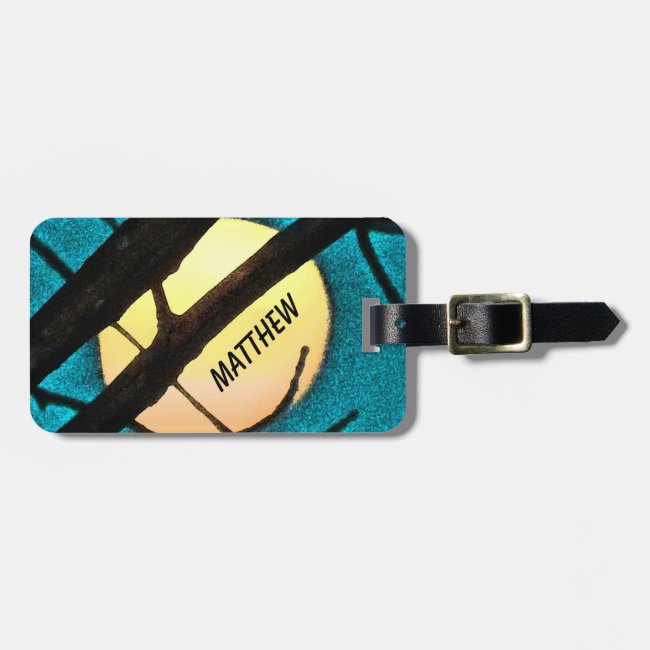 Blue Midnight Moon Branches Luggage Tag