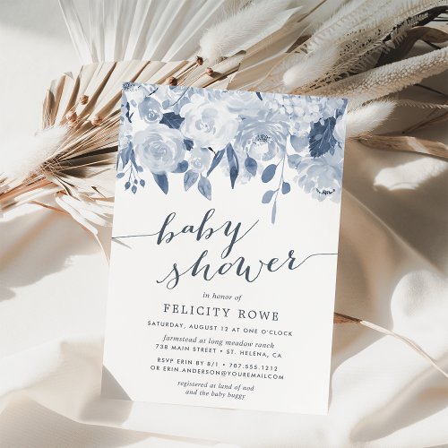 Blue Midsummer Floral  Baby Shower Invitation