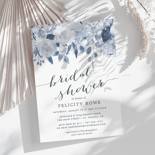 Blue Midsummer Floral  Bridal Shower Invitation