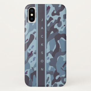 Blue military camouflage pattern with name iPhone x case