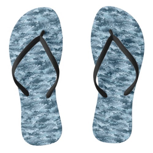 Blue military pixelated camouflage pattern flip flops
