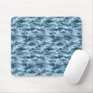 Blue military pixelated camouflage pattern mouse pad