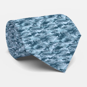 Blue military pixelated camouflage pattern neck tie