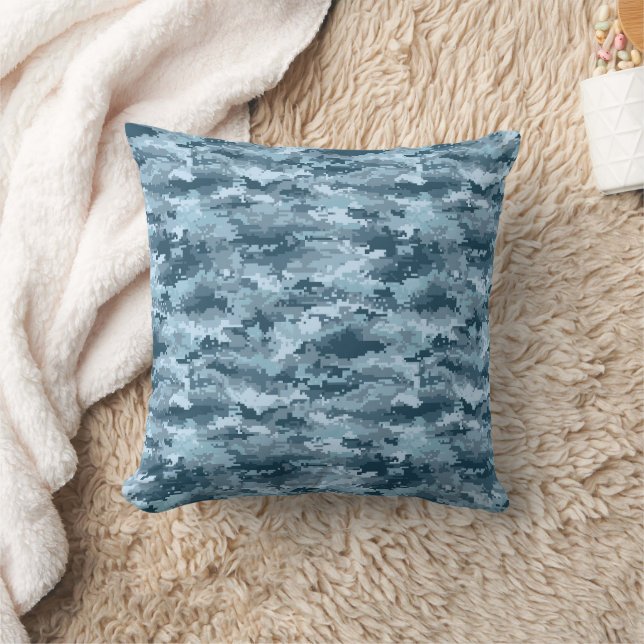 Blue military pixelated camouflage pattern throw pillow (Blanket)