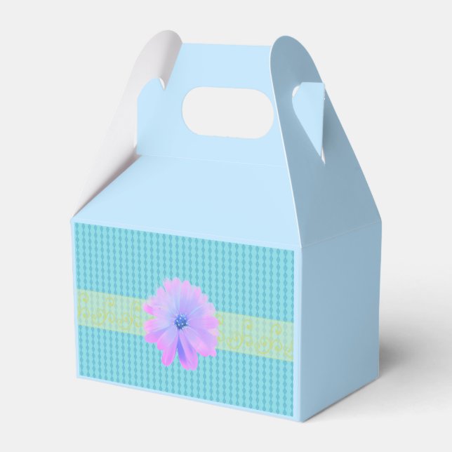 Blue Mini Diamond Pattern with Flower Favor Boxes (Front Side)