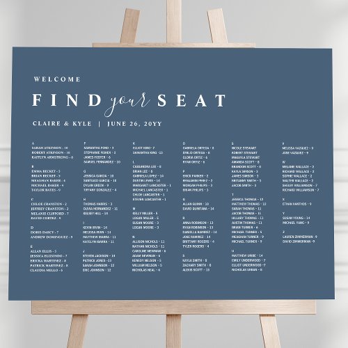 Blue Minimal Alphabetical Wedding Seating Chart