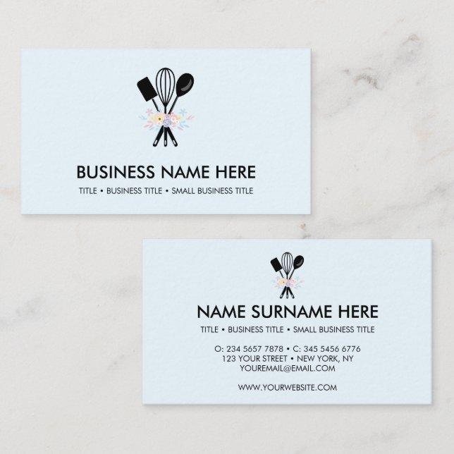 blue Minimal Bakery Cooking Pastry Pizzeria Business Card (Front/Back)