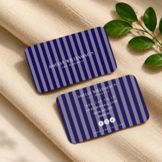 blue minimal elegant striped Business Card