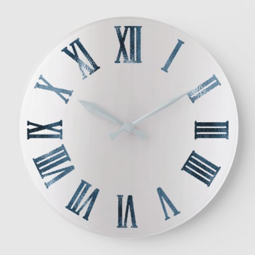 Blue Minimal Gray Metal Roman Numbers Large Clock