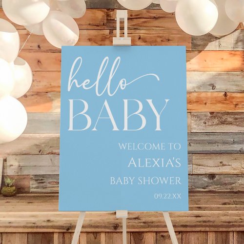 Blue Minimal Hello Baby Baby Shower Welcome Sign