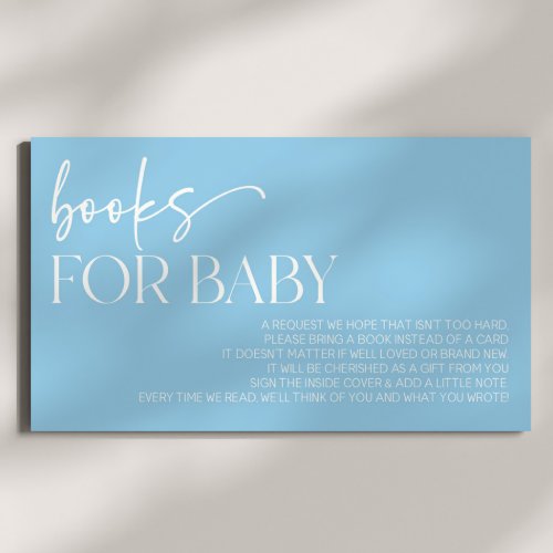 Blue Minimal Minimalist Baby Shower Books For Baby Enclosure Card