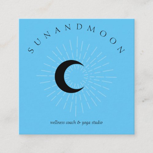 Blue Minimal Modern Celestial Sun Moon Square Business Card