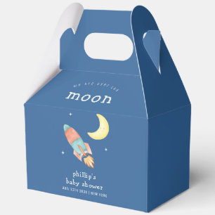 Blue Minimal Over The Moon Rocket Boy Baby Shower Favor Boxes