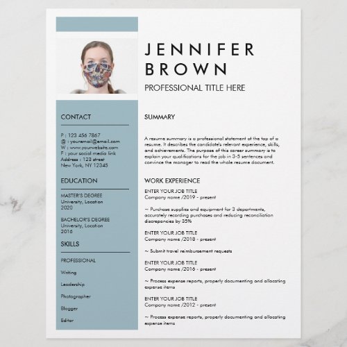 Blue Minimal resume cv with photography