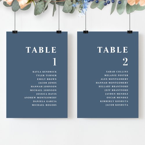 Blue Minimal Seating Plan Cards with Guest Names