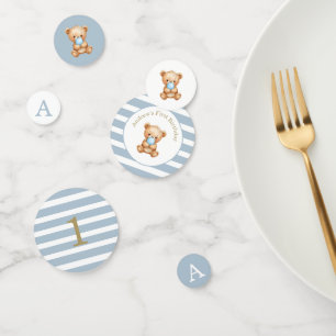 Blue Minimal Stripes Teddy Bear Birthday Confetti