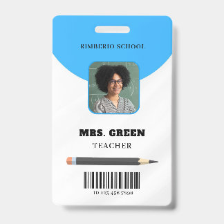 Blue Minimal Teacher ID Card Badge