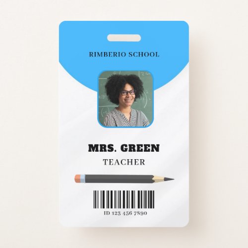 Blue Minimal Teacher ID Card Badge