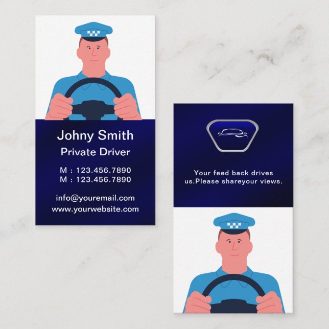 Blue Minimal Uber Driver Business Card (Front/Back)