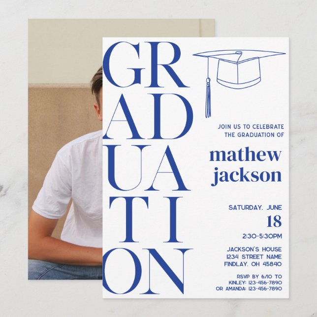 Blue Minimalist '24 Graduation Party Personalize Invitation (Front/Back)