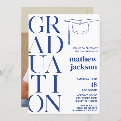 Blue Minimalist 24 Graduation Party Personalize Invitation