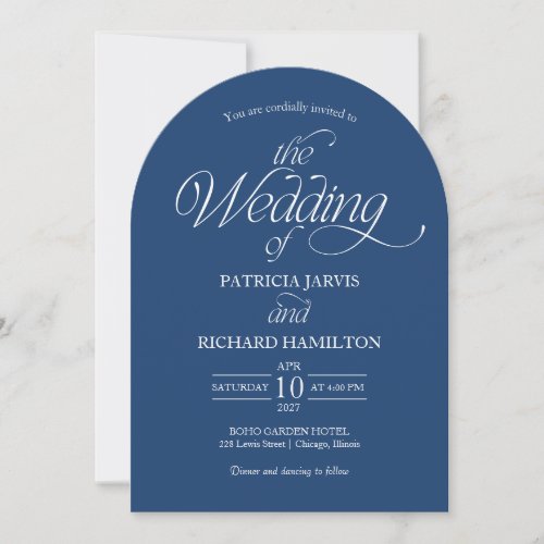 Blue Minimalist Arch Wedding Elegant Photo  Invitation