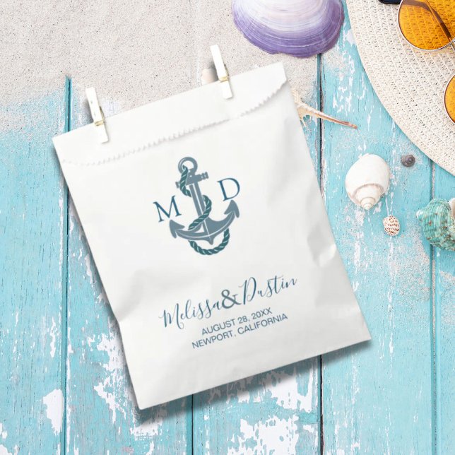 Blue Minimalist Beach Anchor Nautical Wedding  Favor Bag (Blue Minimalist Beach Anchor Nautical Wedding Favor Bag)