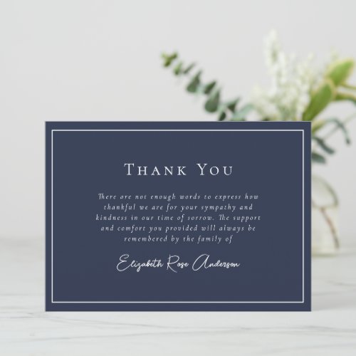 Blue Minimalist Bereavement Funeral Thank You Card