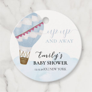 Blue Minimalist Boho Hot Air Balloon Baby Shower  Favor Tags