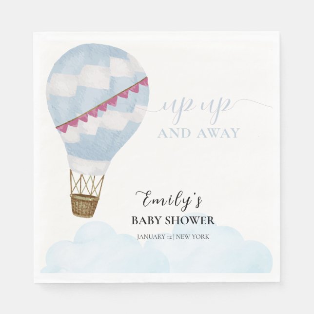 Blue Minimalist Boho Hot Air Balloon Baby Shower  Napkins (Front)