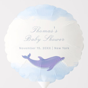 Blue Minimalist Boho Ocean Dolphin Baby Shower Balloon