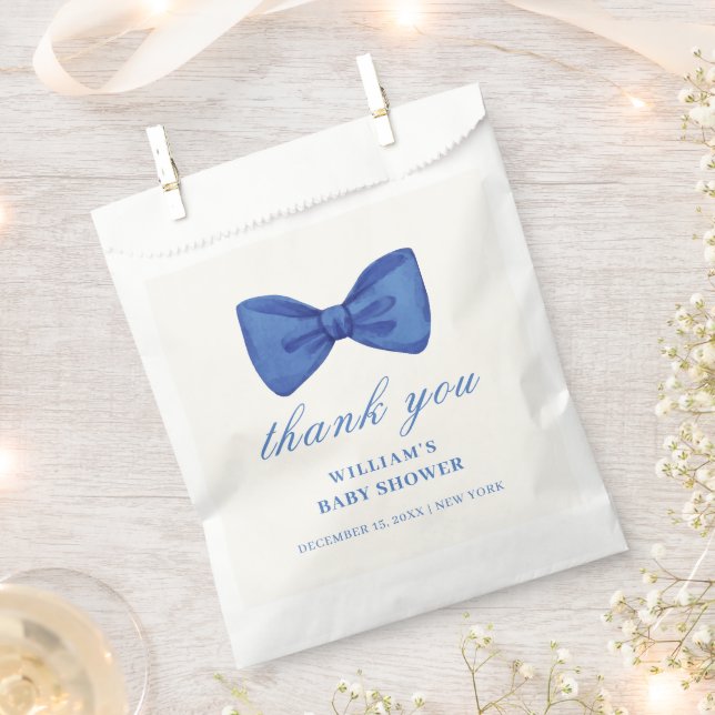 Blue Minimalist Bow Boy Baby Shower Thank You Favor Bag (Clipped)