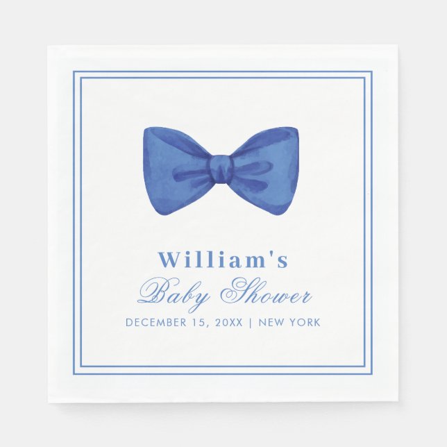 Blue Minimalist Bow Frame Baby Shower  Napkins (Front)