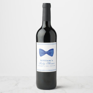 Blue Minimalist Bow Frame Baby Shower Wine Label