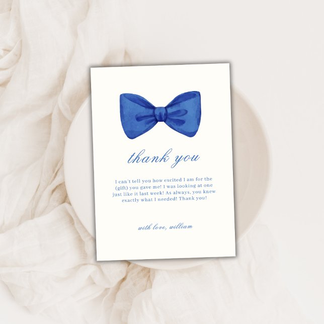 Blue Minimalist Bow Tie Boy Baby Shower Thank You Card (Blue Minimalist Bow Tie Boy Baby Shower Thank You Card)