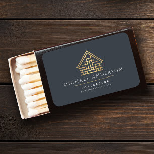 Blue Minimalist Building Construction Business Matchboxes