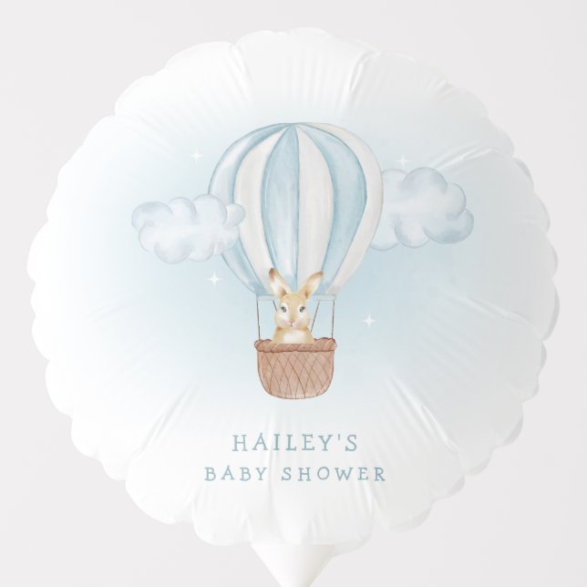 Blue Minimalist Bunny Hot Air Balloon Baby Shower  (Front)