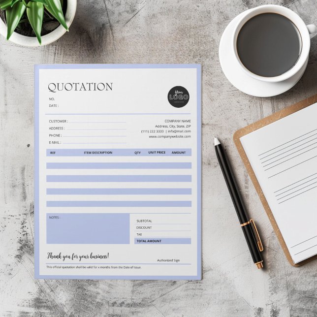 Blue Minimalist Business Quotation Invoice Forms Notepad (Blue Minimalist Business Quotation Invoice Forms Notepad desk top mock up)