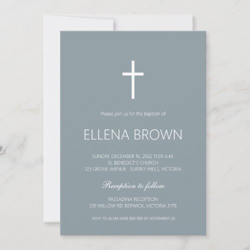 Blue Minimalist Christening Invite