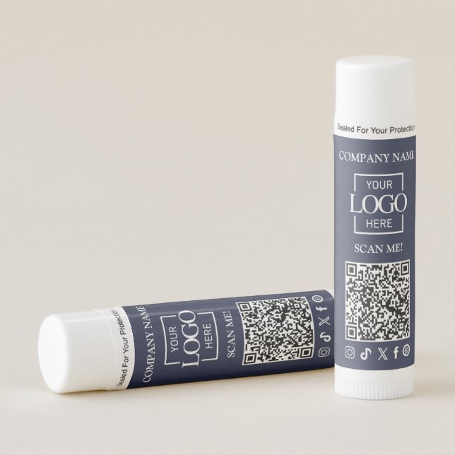 Blue Minimalist Company Business Logo & QR Code Lip Balm (Front)