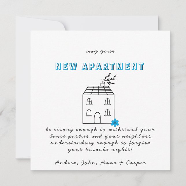 BLUE MINIMALIST  Congrats On Your New Apartment Holiday Card (Front)