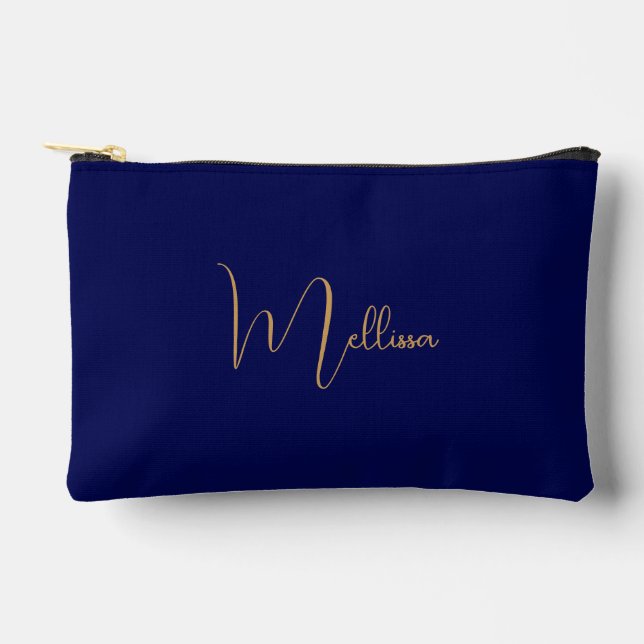 Blue minimalist custom name  accessory pouch (Front)