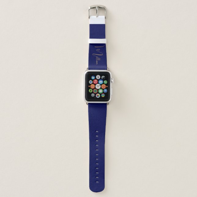 Blue minimalist custom name  apple watch band (Front)