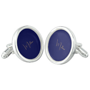 Blue minimalist custom name cufflinks