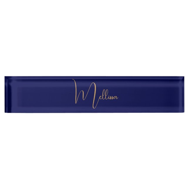 Blue minimalist custom name  desk name plate (Front)