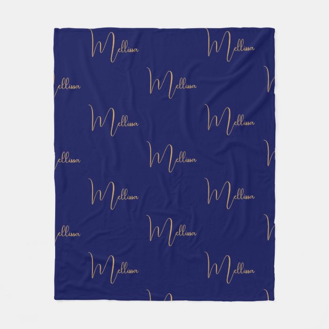 Blue minimalist custom name  fleece blanket (Front)