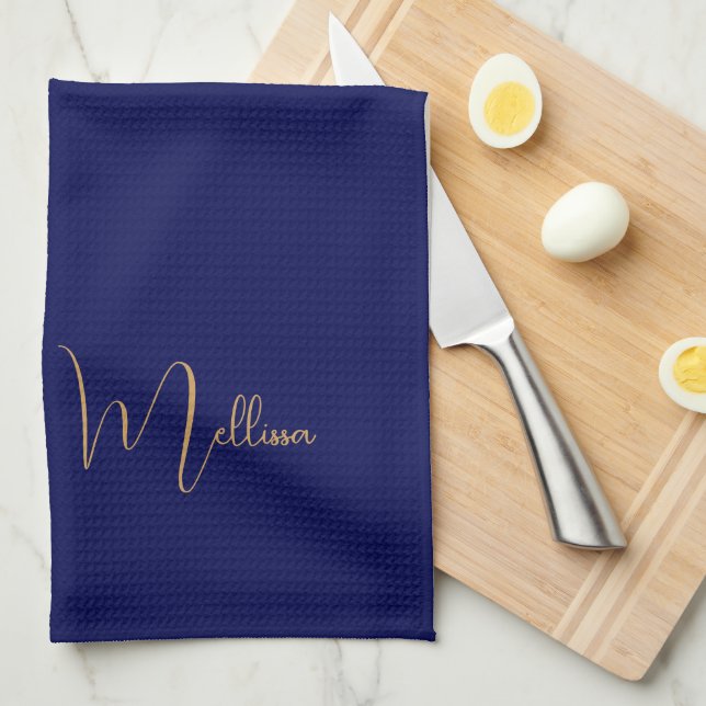 Blue minimalist custom name  kitchen towel (Quarter Fold)