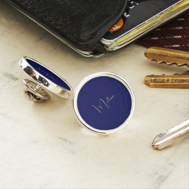 Blue minimalist custom name  lapel pin (In Situ)