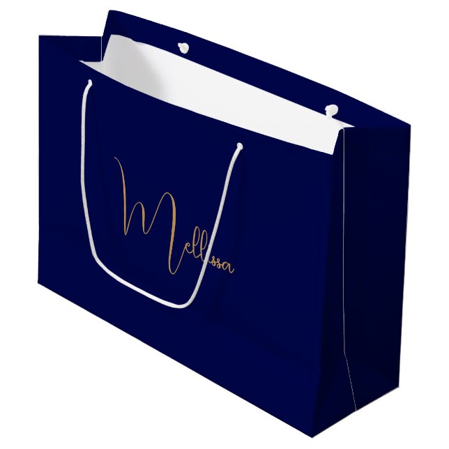 Blue minimalist custom name  large gift bag (Front Angled)