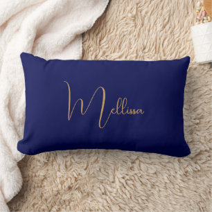 Blue minimalist custom name  lumbar pillow